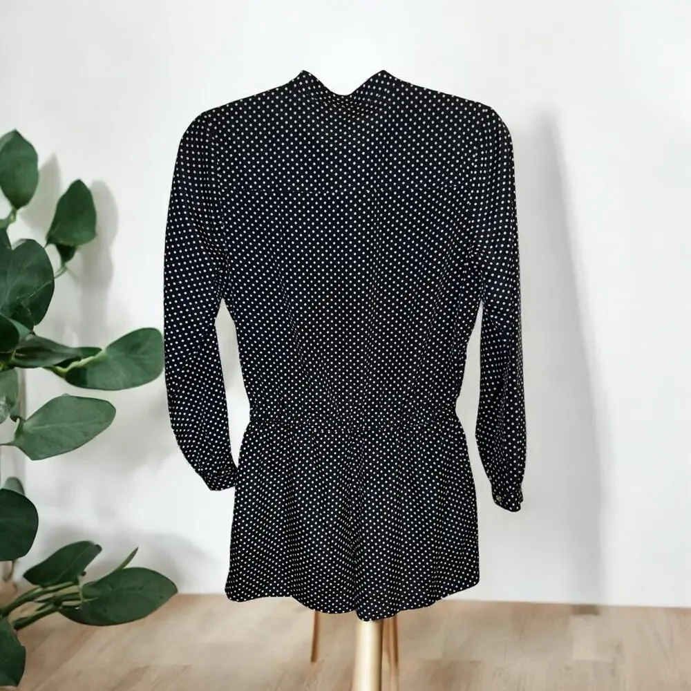 Michael Kors Women Navy Blue White Polka Dot Tunic Top Gold Buttons Size PS